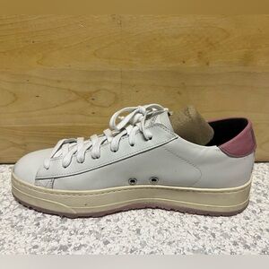 P448 White Leather Sneakers with Pink Heel